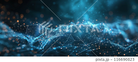 Abstract Blue Network With Glowing Lights Abstract Blue Network With Glowing Lights 116690823