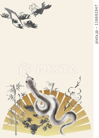 年賀2025 はがきテンプレート 巳年 巳 蛇 へび 日本画 墨絵 水墨画 水彩 手描き イラスト 年賀2025 はがきテンプレート 巳年 巳 蛇 へび 日本画 墨絵 水墨画 水彩 手描き イラスト 116692847