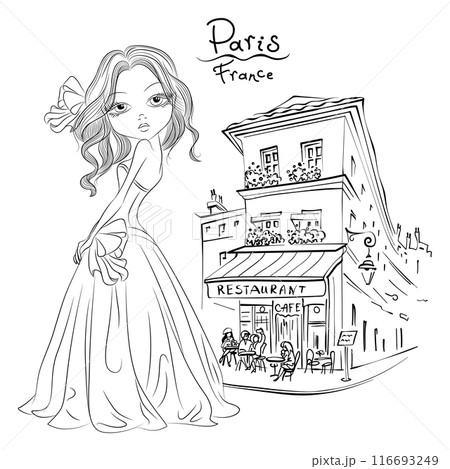 Vector cute girl in Paris Vector cute girl in Paris 116693249