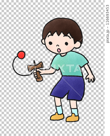 男孩玩劍玉的手繪插圖 男孩玩劍玉的手繪插圖 116693453
