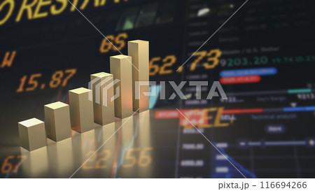 The gold chart on Business background 3d rendering. The gold chart on Business background 3d rendering. 116694266