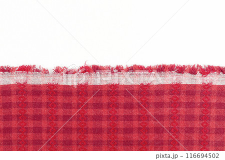 Woven cotton red color fabric on white background. 116694502