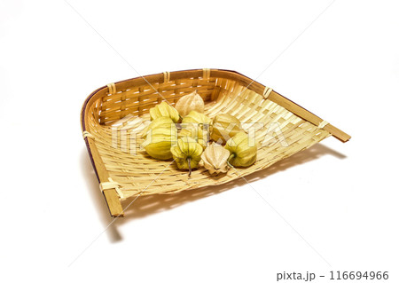 白背景の笊にのせた食用ほおずき 白背景の笊にのせた食用ほおずき 116694966