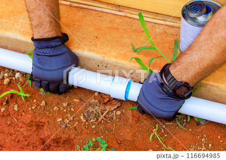 Glues plastic PVC pipes for laying water supply 116694985