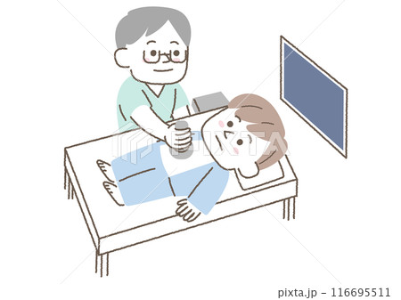 健康診断でエコー検査を受けている男性 116695511