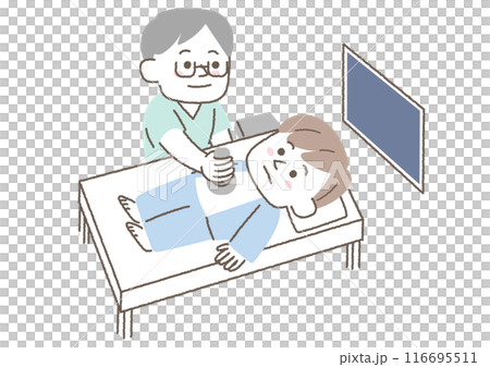 健康診断でエコー検査を受けている男性 116695511