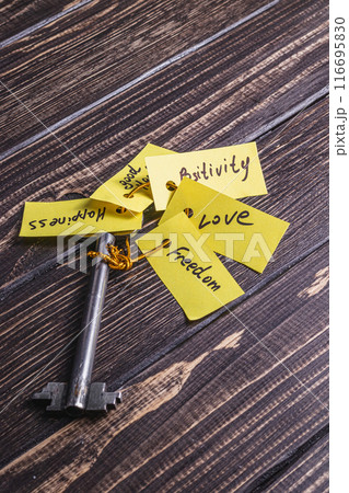 Concept image using a key and a tag with the words Concept image using a key and a tag with the words 116695830