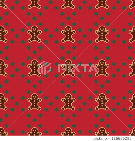 Ginger bread man Christmas seamless pattern. Holiday winter background. Flat vector illustration. 116696283