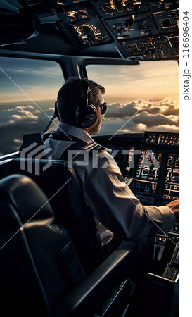 朝日に向かうジェット旅客機のパイロット 朝日に向かうジェット旅客機のパイロット 116696404