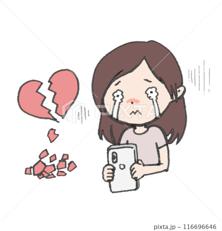 失恋した女性のイラスト　マッチングアプリ　スマホ 116696646
