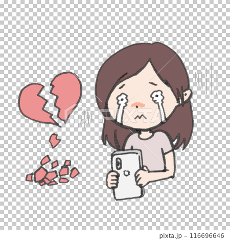 失恋した女性のイラスト　マッチングアプリ　スマホ 116696646