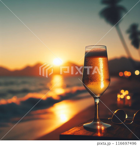 夕暮れの美しいビーチとグラス 116697496