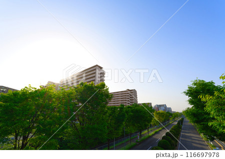 【大阪府】4月・千里ニュータウン藤白台、北千里駅前の街風景 116697978