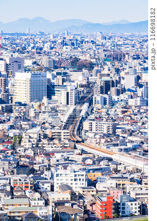 東急田園都市線 と 沿線 の 住宅街 の 空撮【 川崎市 の 風景 】 東急田園都市線 と 沿線 の 住宅街 の 空撮【 川崎市 の 風景 】 116698182