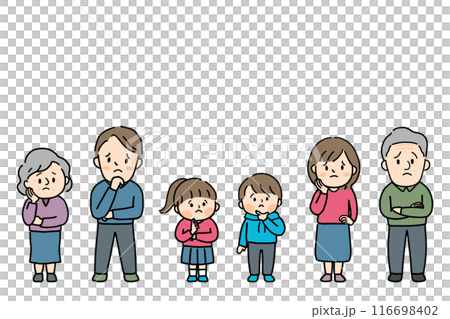 悩む三世代家族の全身イラスト素材 116698402