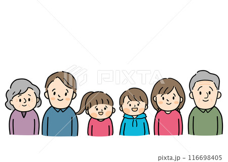 笑顔の三世代家族の上半身イラスト素材 116698405