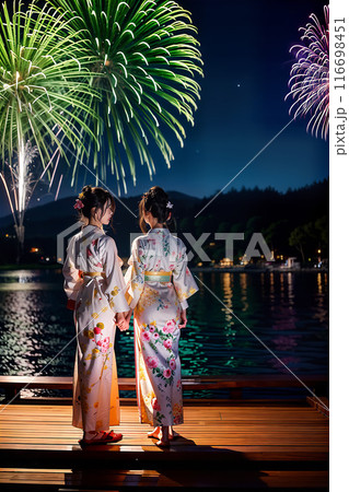 浴衣姿で夕涼みする女性 116698451