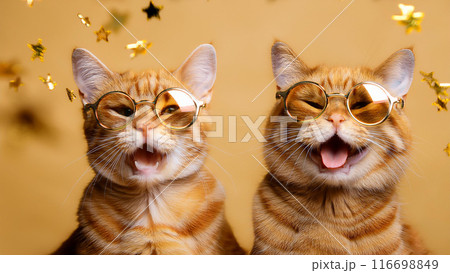 メガネを掛けた笑顔の猫（生成AI、generated by AI） 116698849