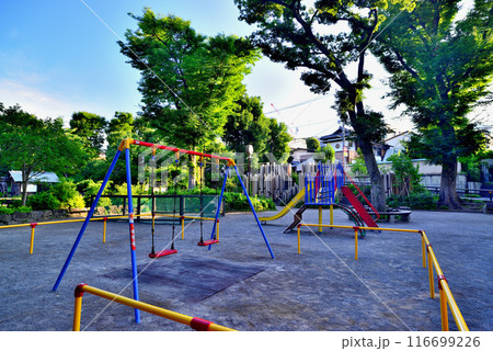 渋谷区にある快適な空間　木製公衆トイレのある鍋島松濤公園の風景 116699226