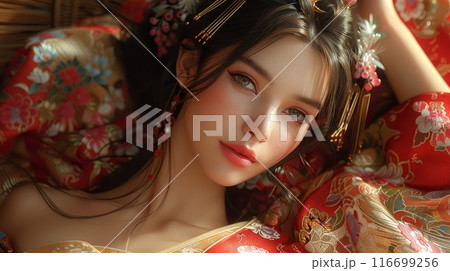 Japanese woman in traditional dress Japanese woman in traditional dress 116699256