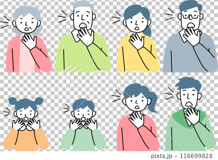 驚く3世代家族の上半身セット 116699828