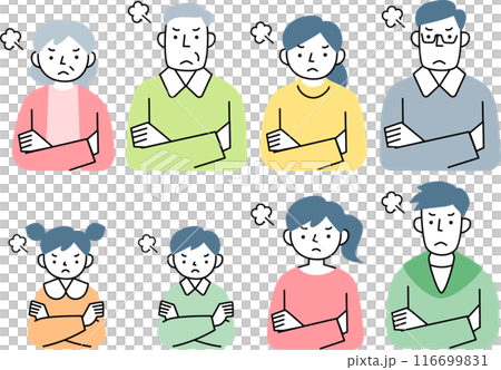 怒った表情の3世代家族の上半身セット 116699831