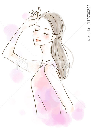 目を閉じた横顔の女性 春夏の紫外線対策 水彩風 目を閉じた横顔の女性 春夏の紫外線対策 水彩風 116700295