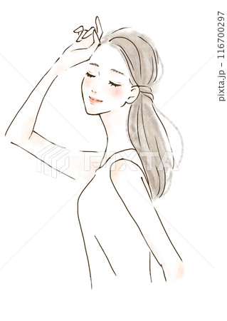 紫外線カット　紫外線対策が万全な女性のイラスト　水彩風 116700297
