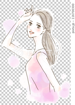 一個女人側身微笑的插圖 116700300