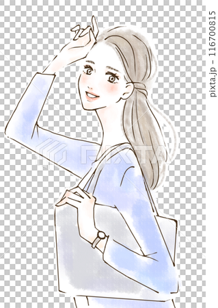 通勤する笑顔の女性のイラスト　ハイブリッド出社 116700815