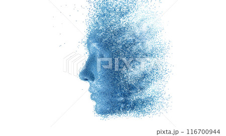 Abstract Blue Dot Particle Face Design. Generative AI	 116700944