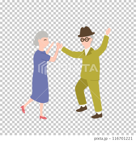 Illustration of a cute elderly couple happily high-fiving 116701221