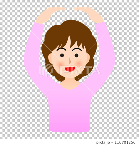 Smiling woman with permed hair making a circle with both hands Smiling woman with permed hair making a circle with both hands 116701256