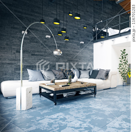 modern loft living room interior. 116701283
