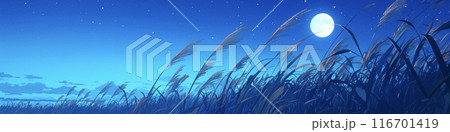 月と星とススキのある風景　AI画像 116701419