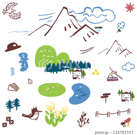 わくわく登山 登山のアイコン セットのストックイラスト素材 わくわく登山 登山のアイコン セットのストックイラスト素材 116701557