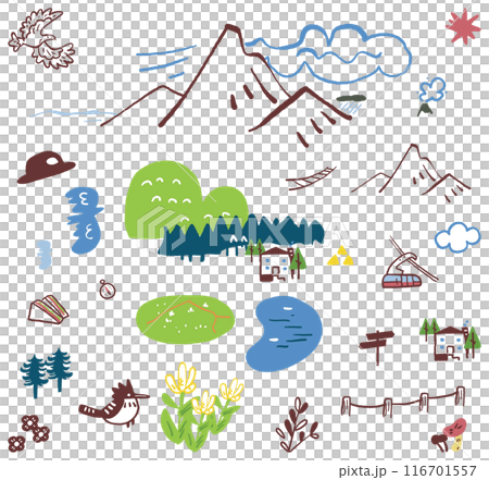 Exciting mountain climbing Mountain climbing icon set stock illustration material 116701557