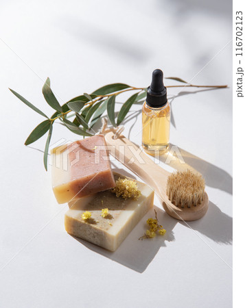 Organic cosmetic products peeling natural soap, brush, and oil for home skin care Organic cosmetic products peeling natural soap, brush, and oil for home skin care 116702123
