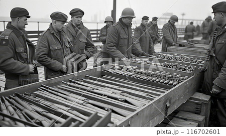 Sorting and distribution of ammunition near the line of contact with the enemy. 116702601