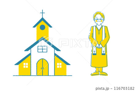 チャペルと牧師のイラストセット 建物と人物のイラスト素材 116703182