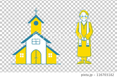 Chapel and pastor illustration set Building and person illustration material Chapel and pastor illustration set Building and person illustration material 116703182