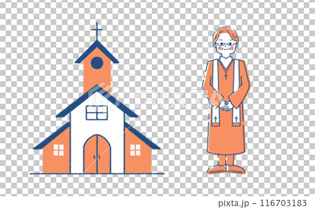 Chapel and pastor illustration set Building and person illustration material 116703183