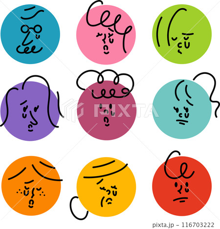 悲しむ人々　顔アイコンセット 116703222