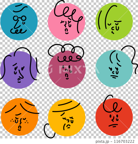 悲しむ人々　顔アイコンセット 116703222