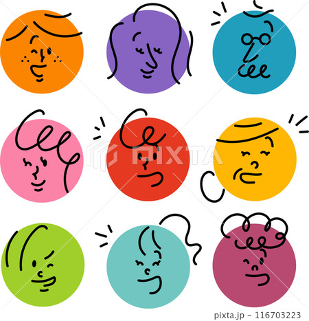 笑顔の人々　顔アイコンセット 116703223