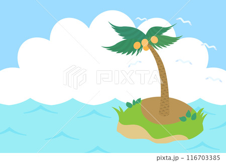 ヤシの木が一本生えている小さい南の島のイラスト 116703385