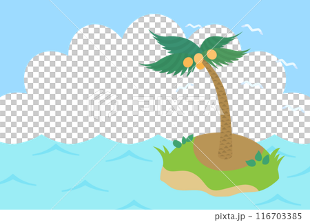 ヤシの木が一本生えている小さい南の島のイラスト 116703385