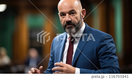 Speech in parliament. Stirring speech, captivating the listeners. 116703841