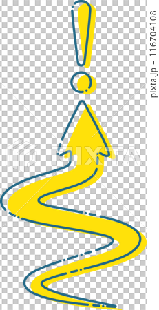 A meandering yellow arrow and an exclamation mark 116704108