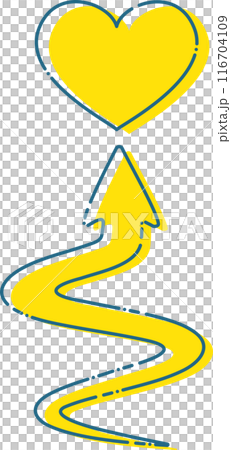 蜿蜒的黃色箭頭和心形標記 116704109